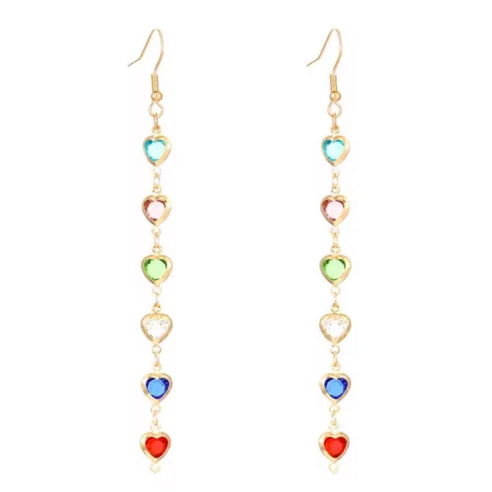 Multicolor Heart Drop Earrings S961